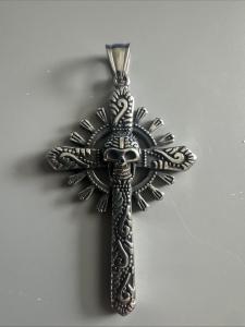 Gothic Skull Cross Pendant on 24” Chain