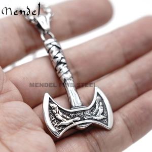 Nordic Viking Raven Axe Pendant Necklace for Men