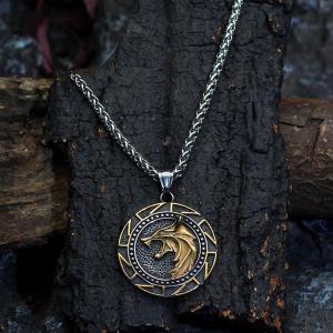 Fenrir Wolf Pendant - Helm of Awe Necklace