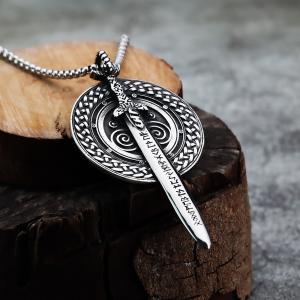 Men's Viking Odin Rune Shield Pendant Necklace