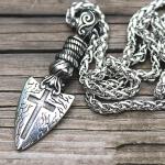 Silver Viking Shield Spear Cross Pendant Necklace