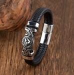Viking Valknut Leather Braided Bracelet for Men