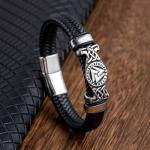 Viking Valknut Leather Braided Bracelet for Men