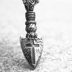 Silver Viking Shield Spear Cross Pendant Necklace