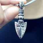 Silver Viking Shield Spear Cross Pendant Necklace