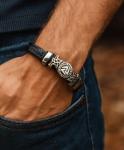 Viking Valknut Leather Braided Bracelet for Men