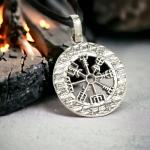 Sterling Silver Viking Compass Vegvisir Pendant Necklace