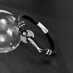 Men's Viking Leather Cuff Bracelet with Axe Charm
