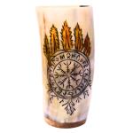 Viking Drinking Horn Cup Set with Compass Design