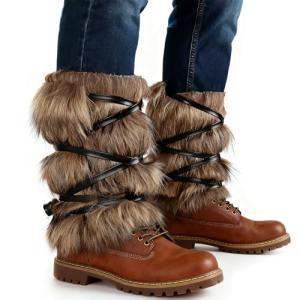 Brown Faux Fur Viking Leg Warmers for Cosplay