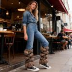 Brown Faux Fur Viking Leg Warmers for Cosplay