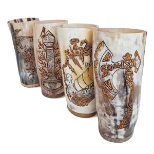 Engraved Viking Horn Cups Set – Odin & Thor Designs