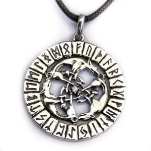 Wolfs Pack Norse Runes Circle Pendant Necklace