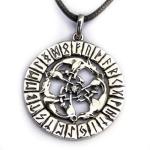 Wolfs Pack Norse Runes Circle Pendant Necklace