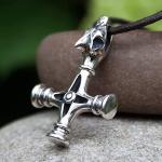 Wolf Cross Necklace with Thor's Hammer Pendant