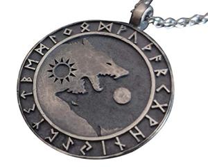 Viking Wolf Yin Yang Necklace with Runes