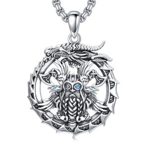 Viking Odin Necklace - 925 Silver Dragon Pendant