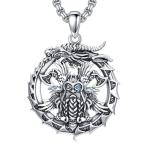 Viking Odin Necklace - 925 Silver Dragon Pendant