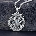 Viking Odin Necklace - 925 Silver Dragon Pendant