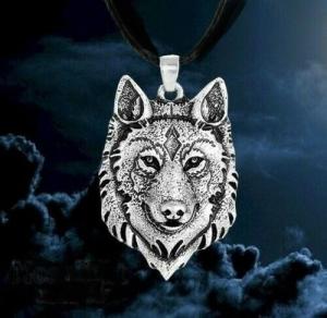 Viking Wolf Head Pendant Necklace in Sterling Silver