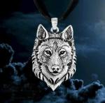 Viking Wolf Head Pendant Necklace in Sterling Silver