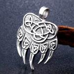Silver Viking Bear Paw Pendant Necklace for Men
