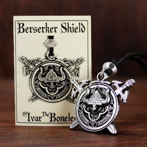 Pewter Viking Berserker Shield Pendant Necklace