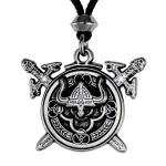 Pewter Viking Berserker Shield Pendant Necklace