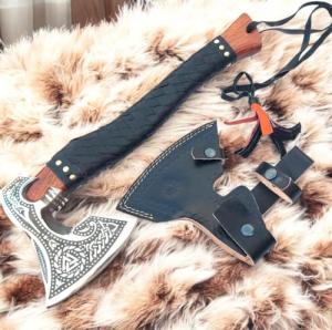 Custom Forged Carbon Steel Viking Axe with Rosewood