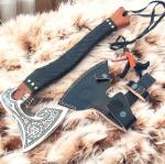 Custom Forged Carbon Steel Viking Axe with Rosewood