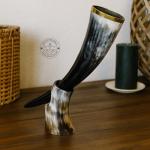 Vintage Viking Drinking Horn with Stand for Mead