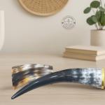 Vintage Viking Drinking Horn with Stand for Mead