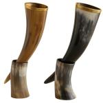 Vintage Viking Drinking Horn with Stand for Mead