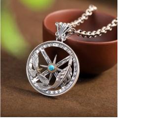 Eagle Feather Compass Viking Pendant in Silver