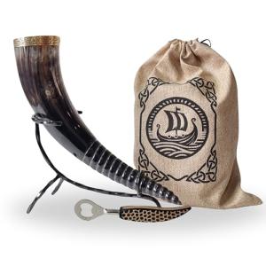 Viking Drinking Horn with Stand and Opener