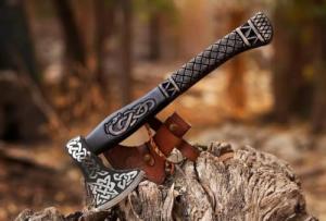 19" Hand-Forged Viking Axe with Leather Sheath