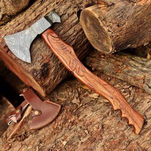 Custom Damascus Steel Viking Bearded Camping Hatchet