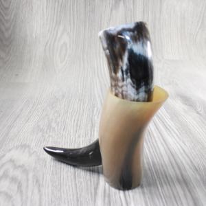 Polished Cow Horn Tankard with Stand