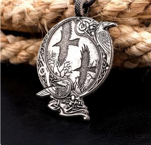 Large Celtic Crow Raven Viking Pendant Necklace