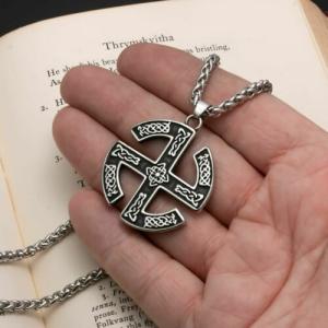 Men's Viking Celtic Knot Sun Wheel Pendant Necklace