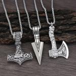 Men's Viking Necklace Set: Thor's Hammer, Axe, Spearhead