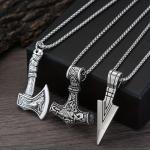 Men's Viking Necklace Set: Thor's Hammer, Axe, Spearhead