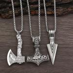 Men's Viking Necklace Set: Thor's Hammer, Axe, Spearhead