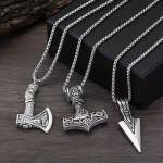 Men's Viking Necklace Set: Thor's Hammer, Axe, Spearhead