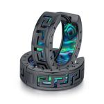 Men's Black Viking Rune Hoop Earrings in Silver