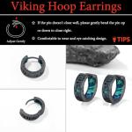 Men's Black Viking Rune Hoop Earrings in Silver