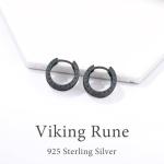 Men's Black Viking Rune Hoop Earrings in Silver