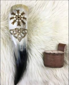 Viking Drinking Horn Mug with Leather Strap