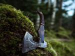 Viking Axe with Engraved Blade and Leather Sheath