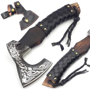 Handmade Carbon Steel Viking Hatchet with Leather Sheath